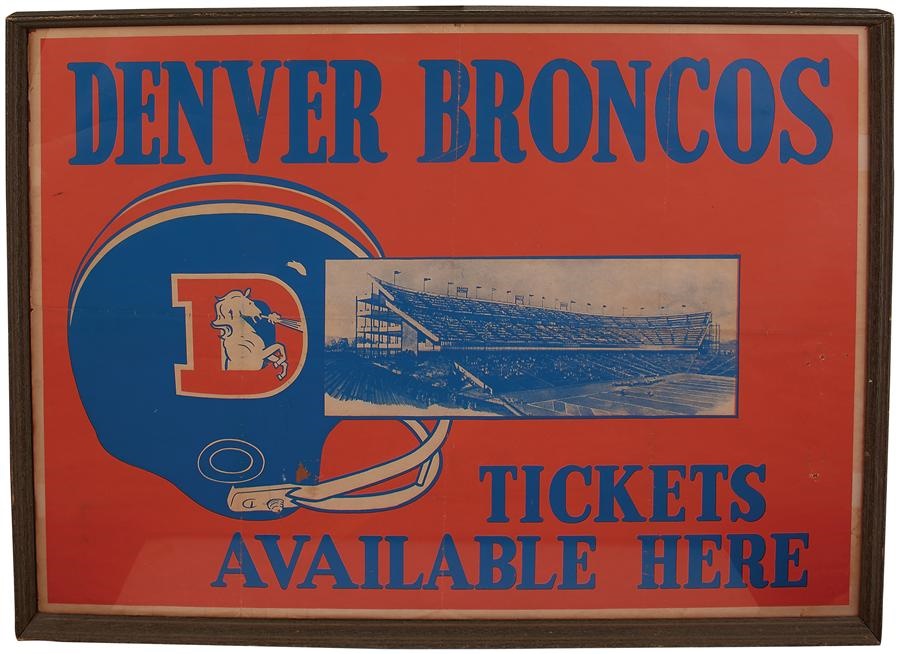 1960 Huge Denver Broncos Tickets Sign