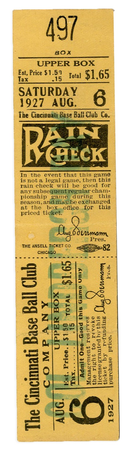 Tickets, Publications & Pins - Lucky Lindy Comes Heralded at Crosley Field Unused Cincinnati Reds Baseball Ticket (1927)