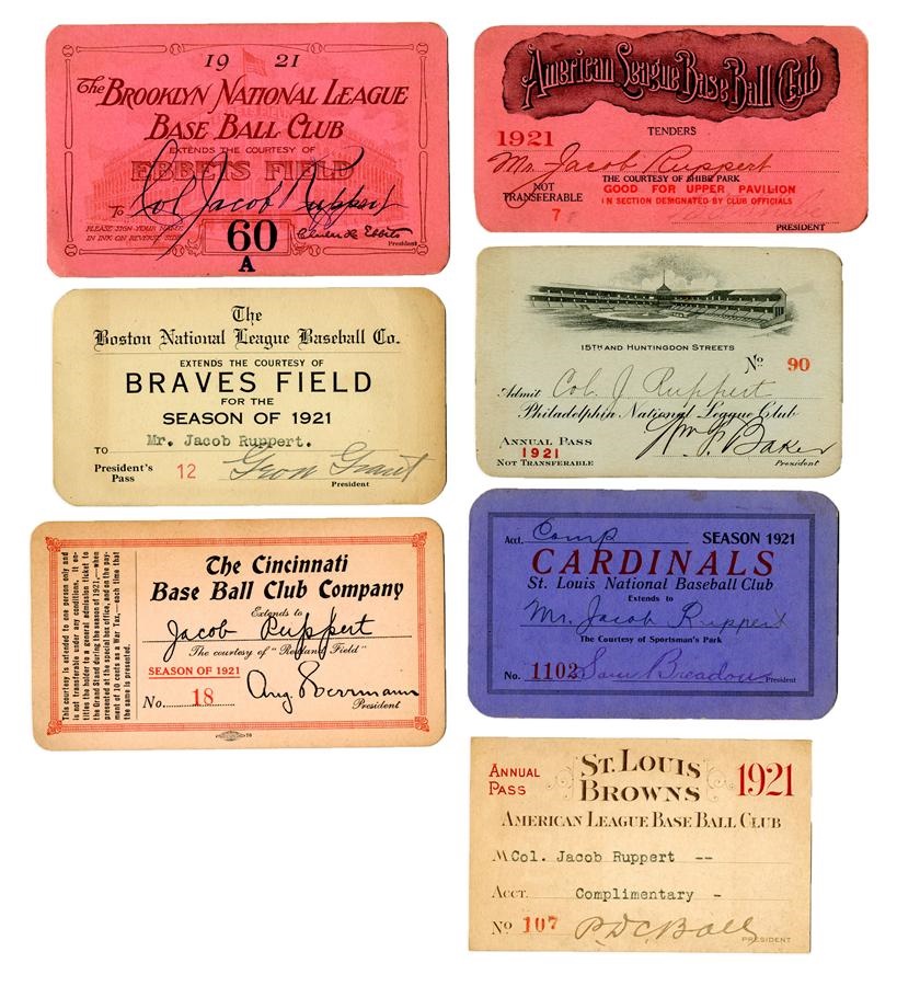 NY Yankees, Giants & Mets - Passes Issued to Yankee Owner Colonel Jacob Ruppert (7)
