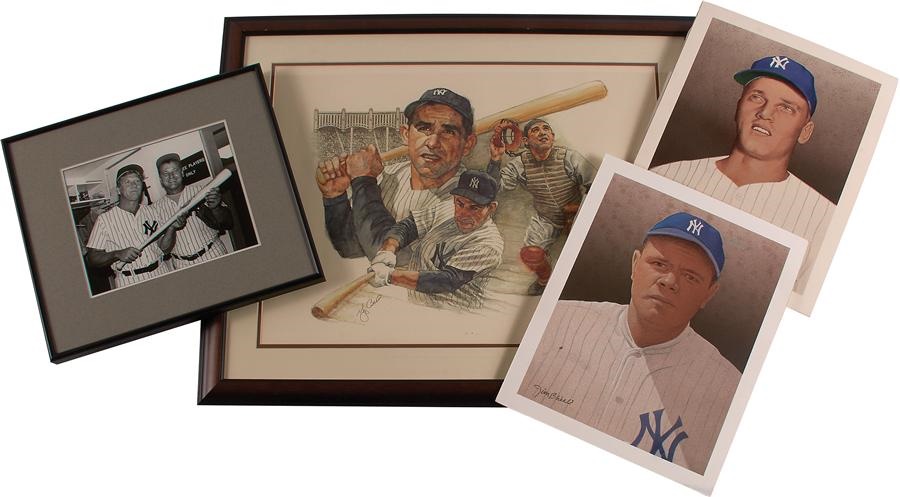 NY Yankees, Giants & Mets - Collection of New York Yankees Display Pieces Including Original Artwork (20)