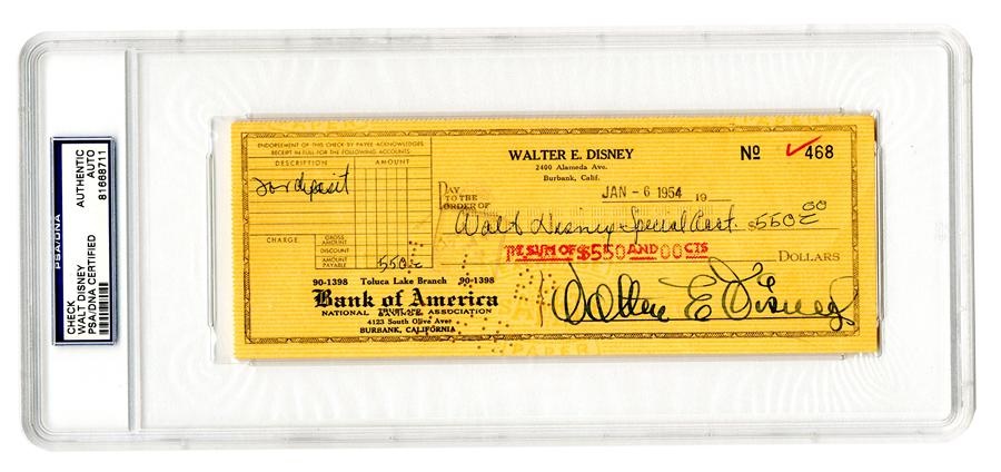 1954 Walter E. Disney Signed Bank Check