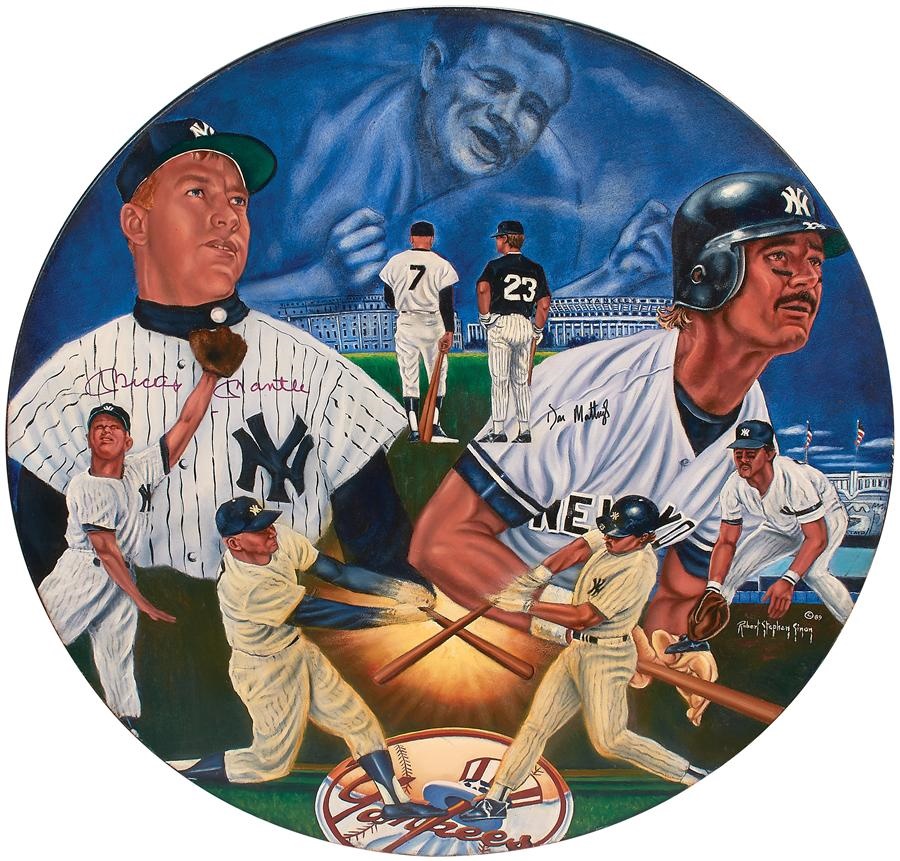 Sports Fine Art - Mickey Mantle & Don Mattingly Signed Oil Painting by Robert Stephen Simon