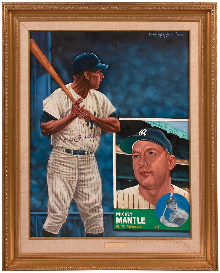 Sports Fine Art - Mickey Mantle Signed Oil Painting by Robert Stephen Simon