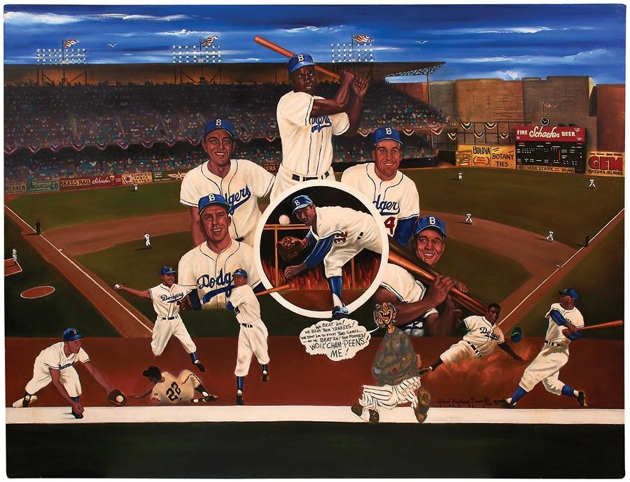 Sports Fine Art - 1955 World Champion Brooklyn Dodgers Oil Painting by Robert Stephen Simon