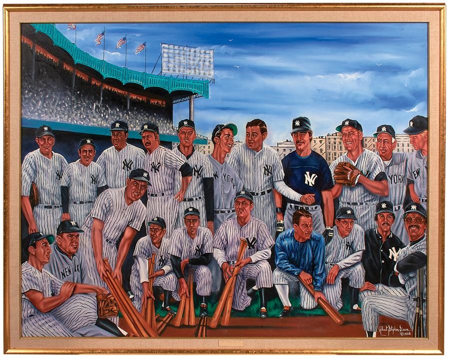 Sports Fine Art - Babe Ruth & Yankees Legends Oil Painting by Robert Stephen Simon