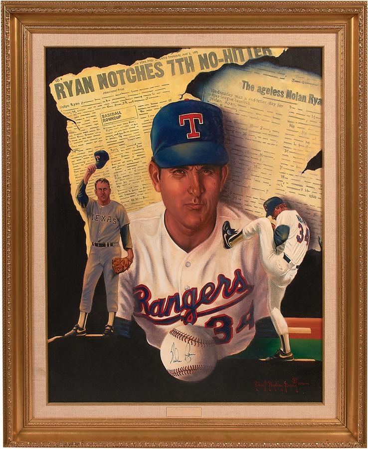 Sports Fine Art - Nolan Ryan Signed 7th No-Hitter Oil Painting by Robert Stephen Simon