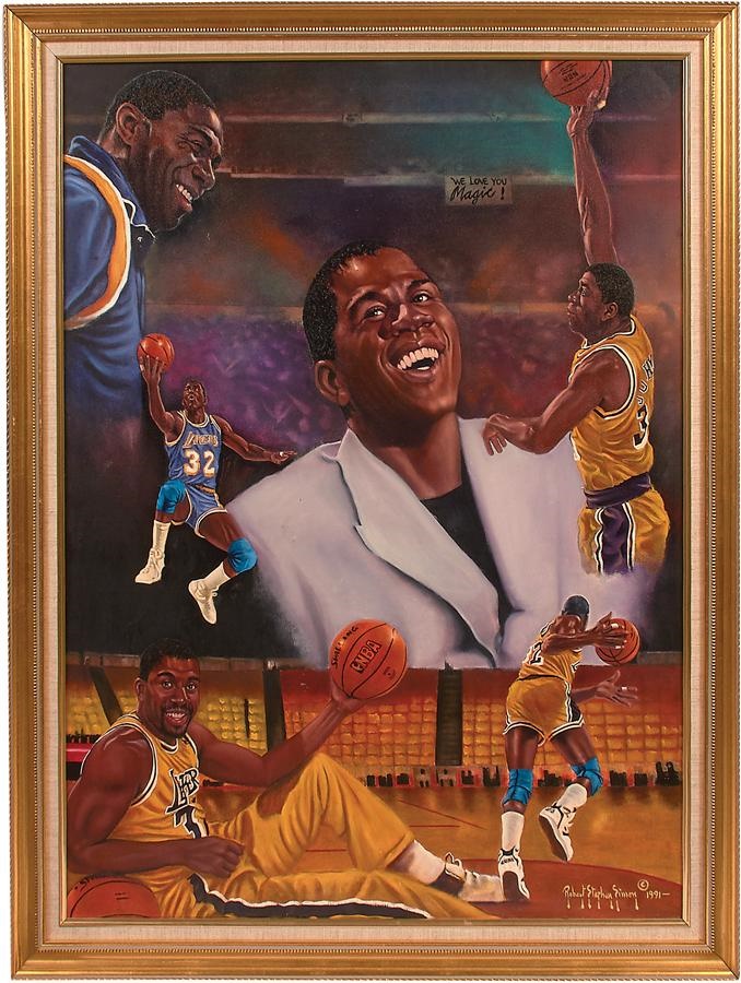 Sports Fine Art - Magic Johnson Oil Painting by Robert Stephen Simon