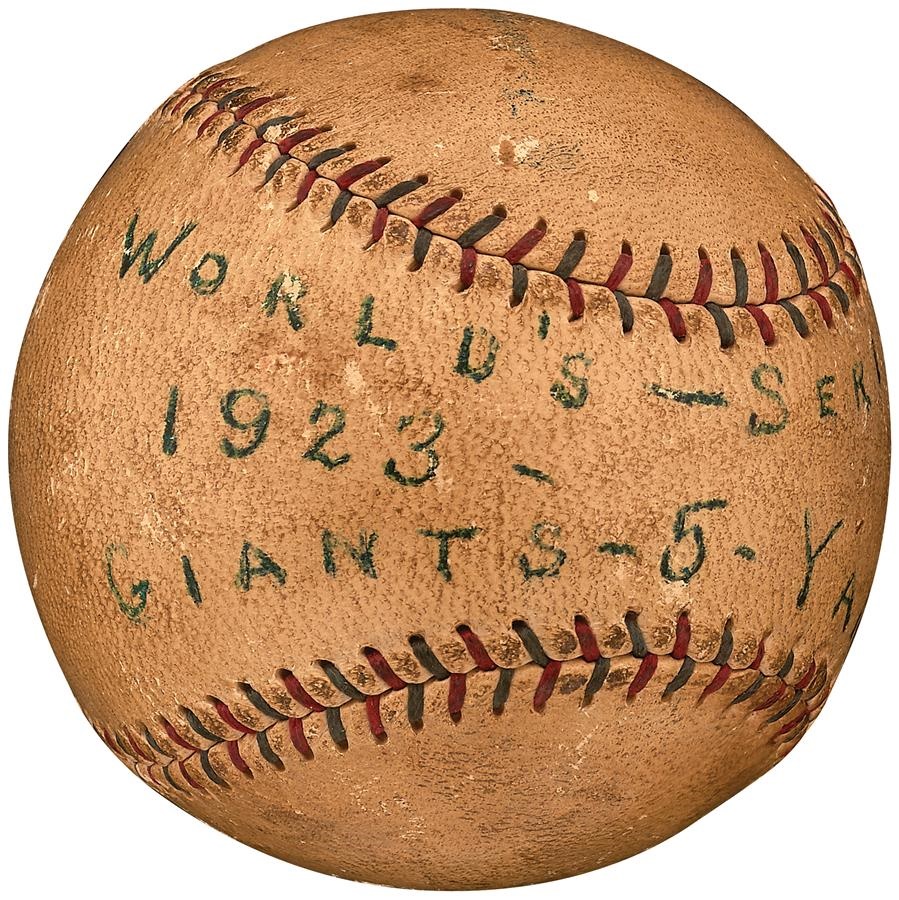 First World Series Game in Yankee Stadium Game Used Trophy Ball