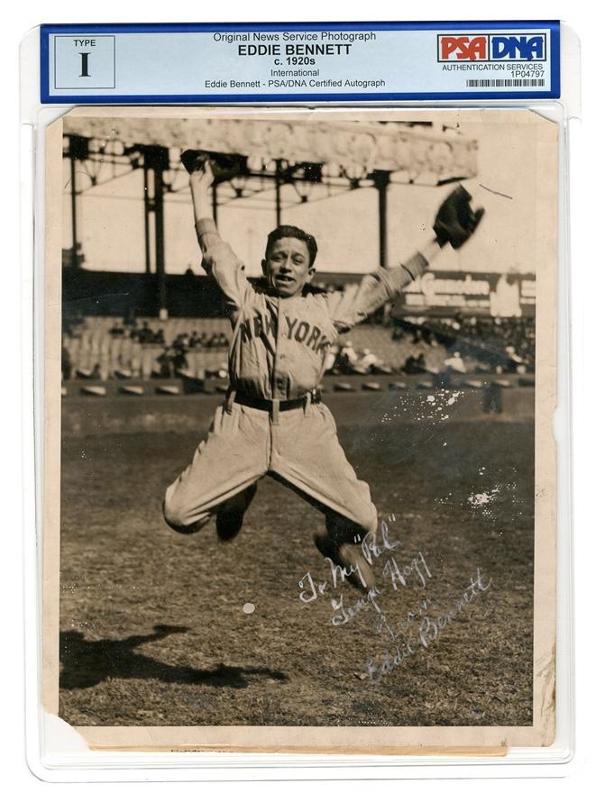 NY Yankees, Giants & Mets - Eddie Bennett Signed Photograph - The Toughest 1927 Yankee Signature