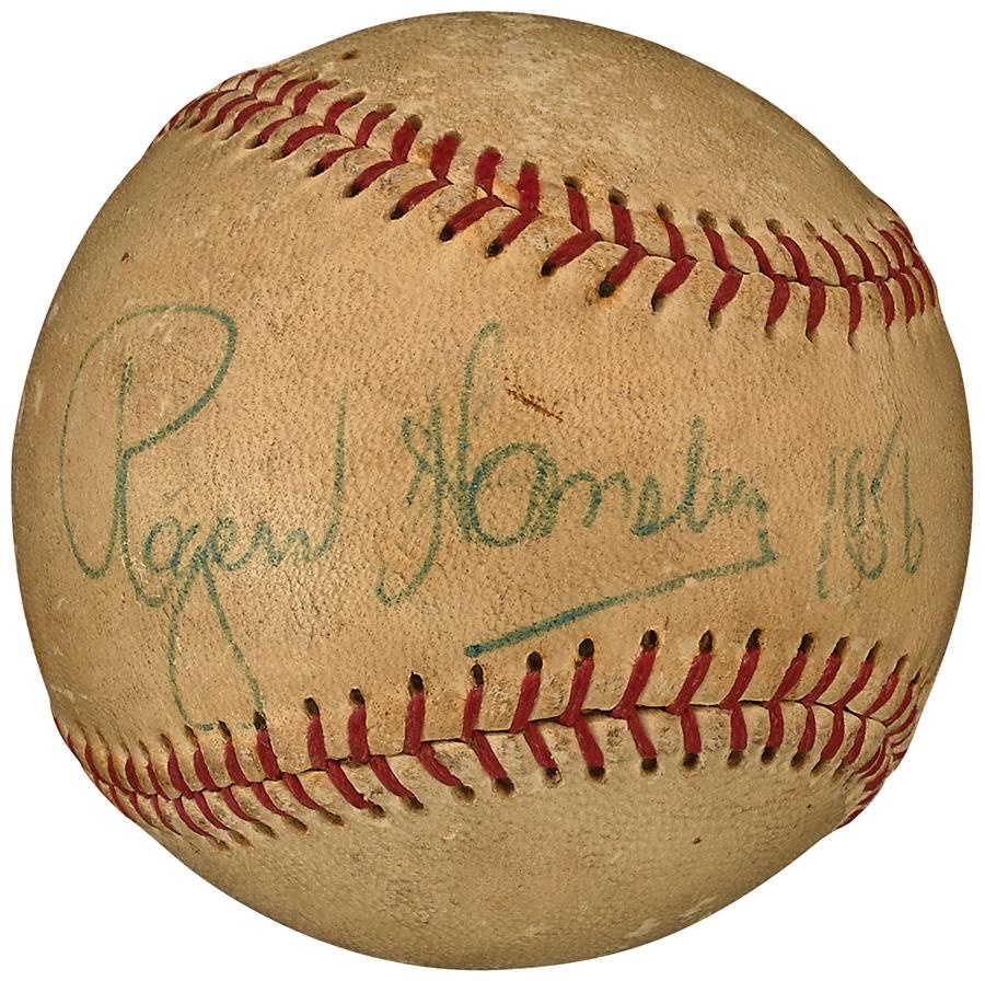 - 1956 Rogers Hornsby Single Signed Baseball