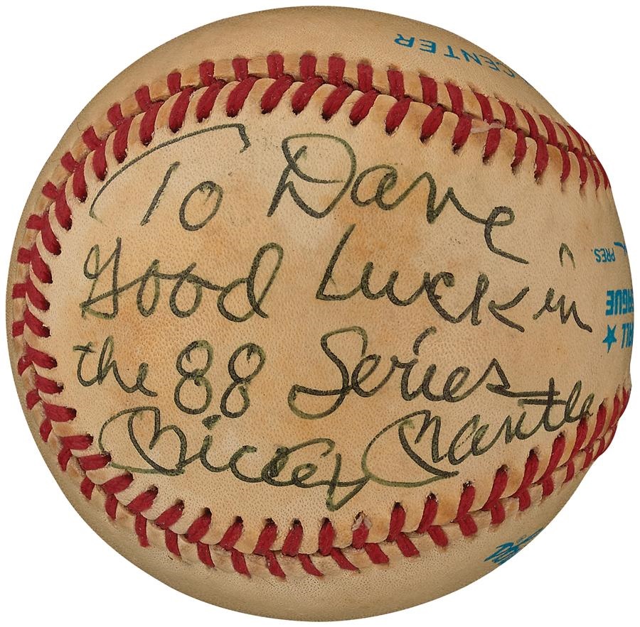 - Mickey Mantle Single Signed Baseball To Dave Parker