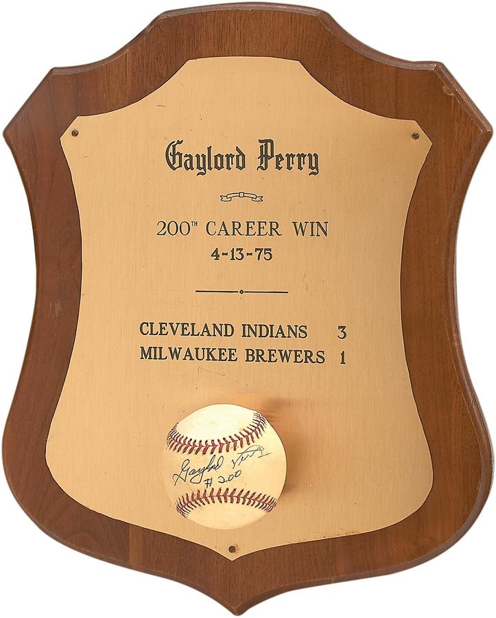 The Gaylord Perry Collection - Gaylord Perry 200th Win Baseball and Plaque