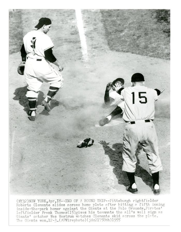 - 1955 Roberto Clemente First Home Run Wire Photo
