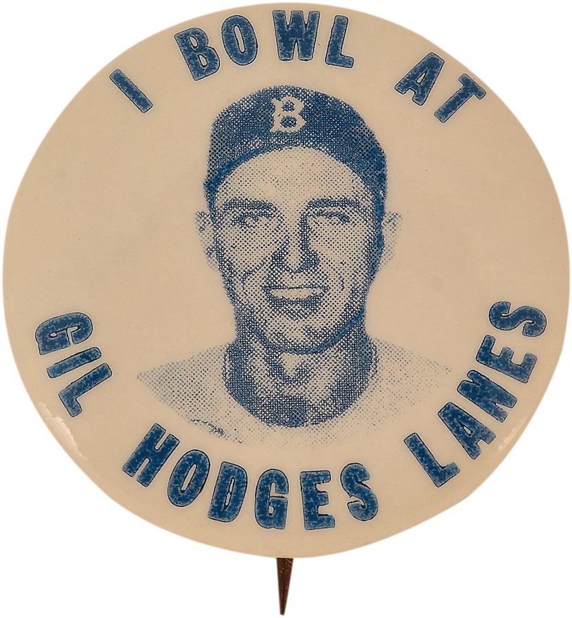 - "I Bowl At Gil Hodges Lanes" Rare Pin