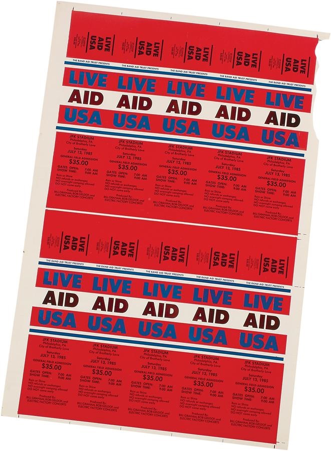 - 1985 Live Aid USA Uncut Ticket Sheet