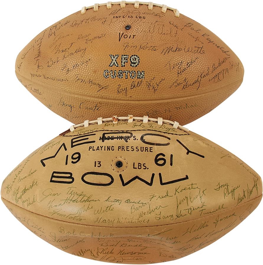 - Two 1961 "Mercy Bowl" Signed Footballs