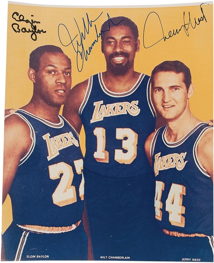 - Wilt Chamberlain, Elgin Baylor & Jerry West Signed Lakers Photo