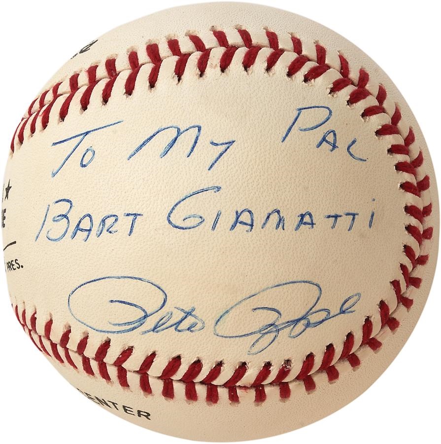 - Pete Rose Single Signed Baseball To Bart Giamatti