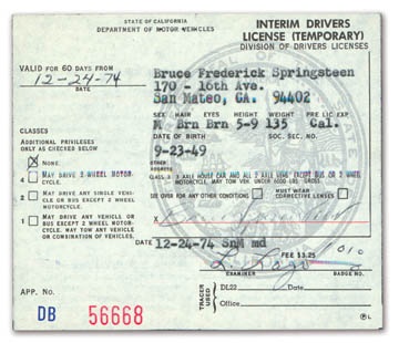 - Bruce Springsteen Temporary Driver's License