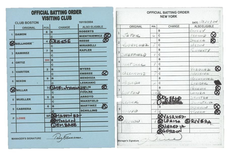 - 2004 ALCS Game 7 Lineup Cards