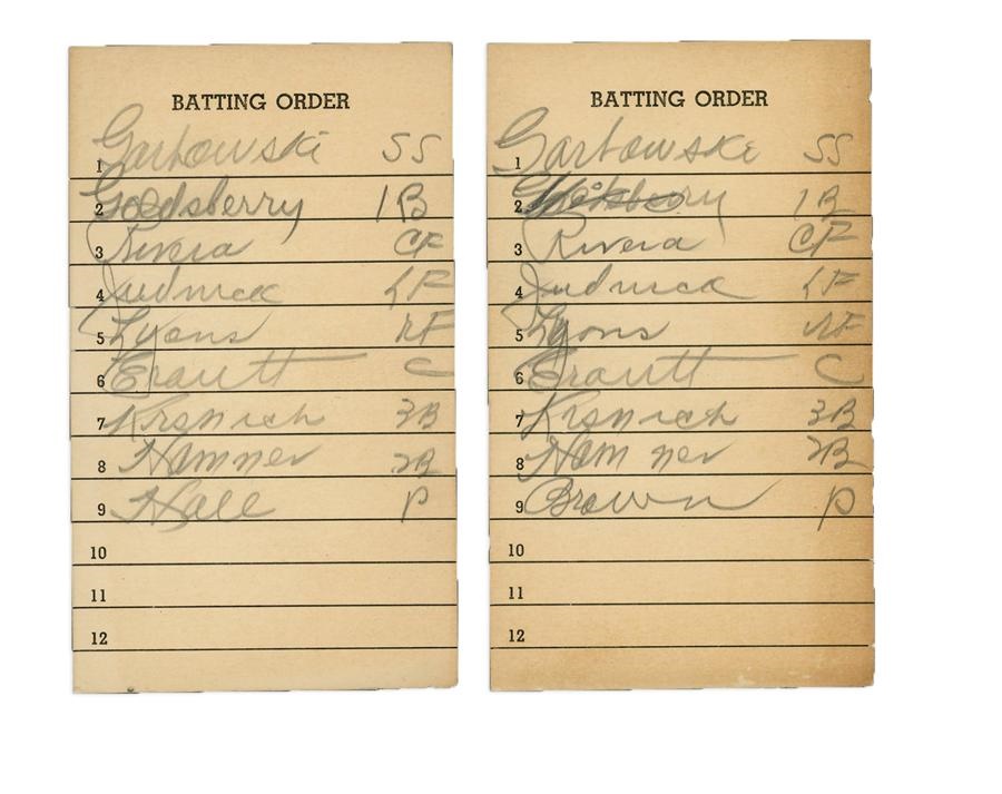 - 1951 Rogers Hornsby Seattle Rainiers Handwritten Lineup Cards