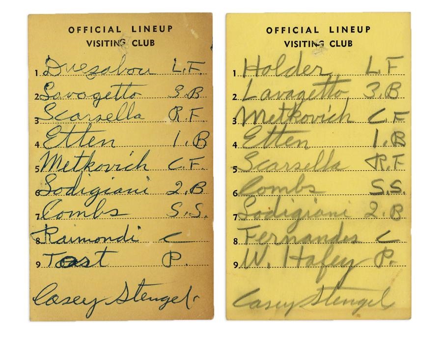 - 1948 Casey Stengel Signed Handwritten Oakland Oaks Lineup Cards