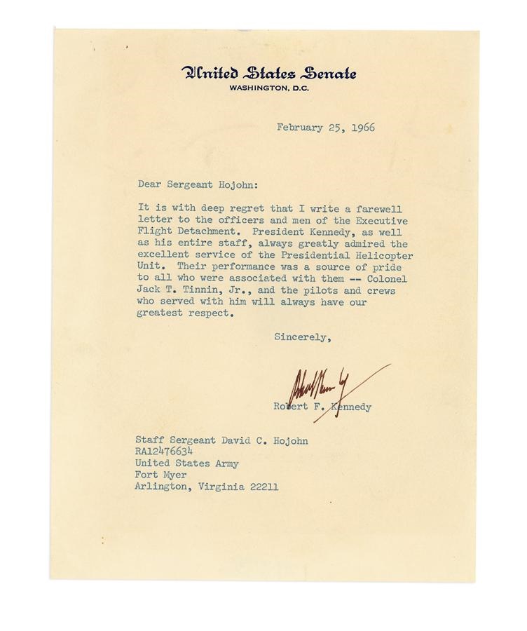 - 1966 Robert F. Kennedy Signed Letter With JFK & "Marine One" Content