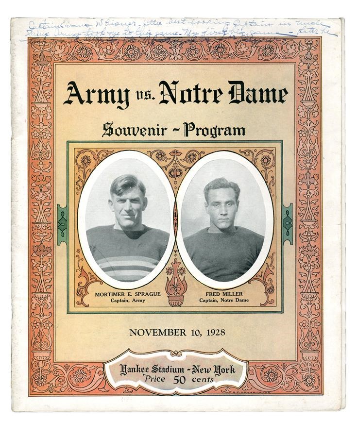 - 1928 Notre Dame vs. Army "Win One For The Gipper" Football Program