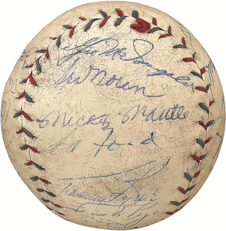 - 1955 AL Champion New York Yankees Team Signed Softball with Mickey Mantle (PSA/DNA)