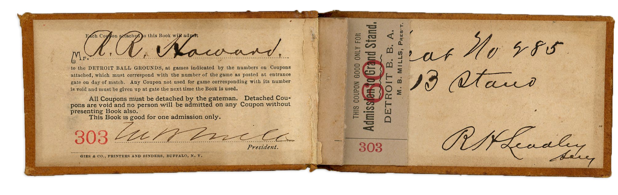 - 1889 Detroit Base Ball Association Season Ticket Booklet