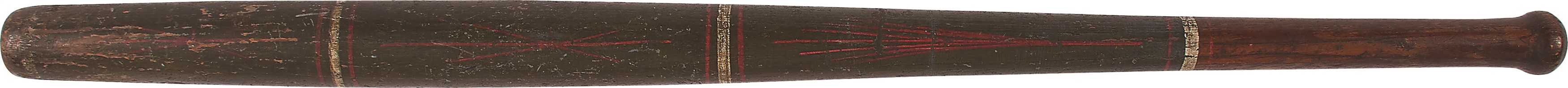 - 1860s Folk Art Handpainted Ringed Baseball Bat