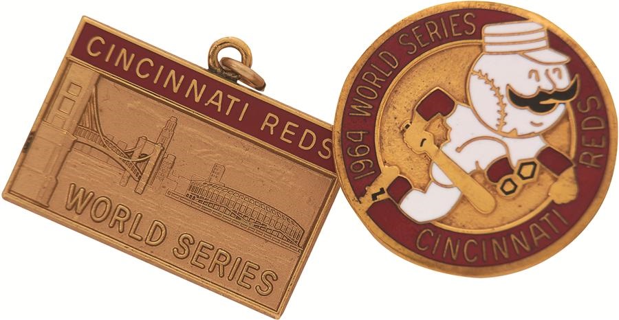 - Scarce 1964 & 1978 Cincinnati Reds World Series Phantom Press Pins (2)