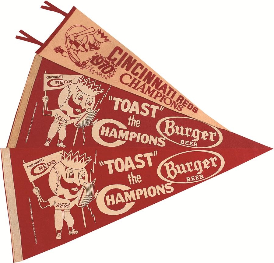 - Tough to Find Cincinnati Reds Burger Beer Advertising Pennants (3)