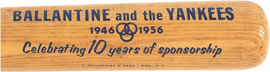 - 1956 Mickey Mantle Brand NY Yankees Ballantine Beer 10-Year Promotional Bat - First We've Seen