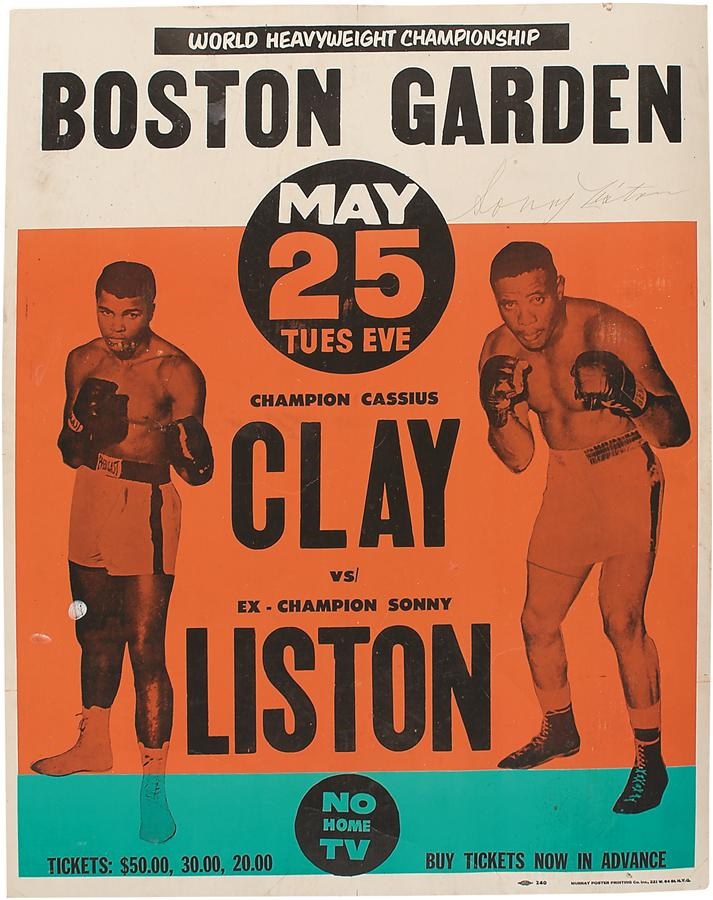 Muhammad Ali & Boxing - 1965 Muhammad Ali vs. Sonny Liston Boston Garden Poster Signed by Sonny Liston - Only One Known (PSA/DNA)