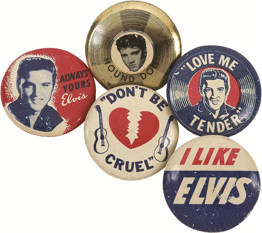- 1956 Elvis Presley Pinback Buttons and Magazines (8)