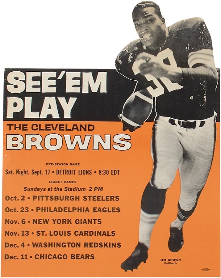 - 1960 Jim Brown Cleveland Browns Schedule Die-Cut Easel Backed Advertising Sign