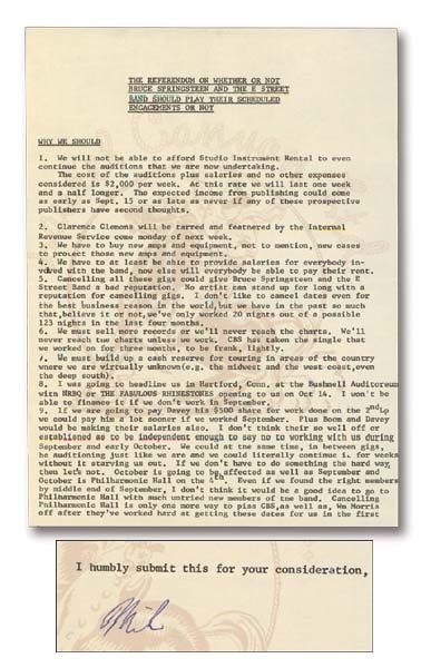 Bruce Springsteen - "Brink of Success" Letter from Mike Appel To Bruce Springsteen