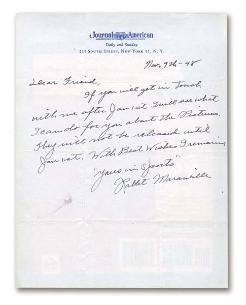 1948 Rabbit Maranville Handwritten Letter