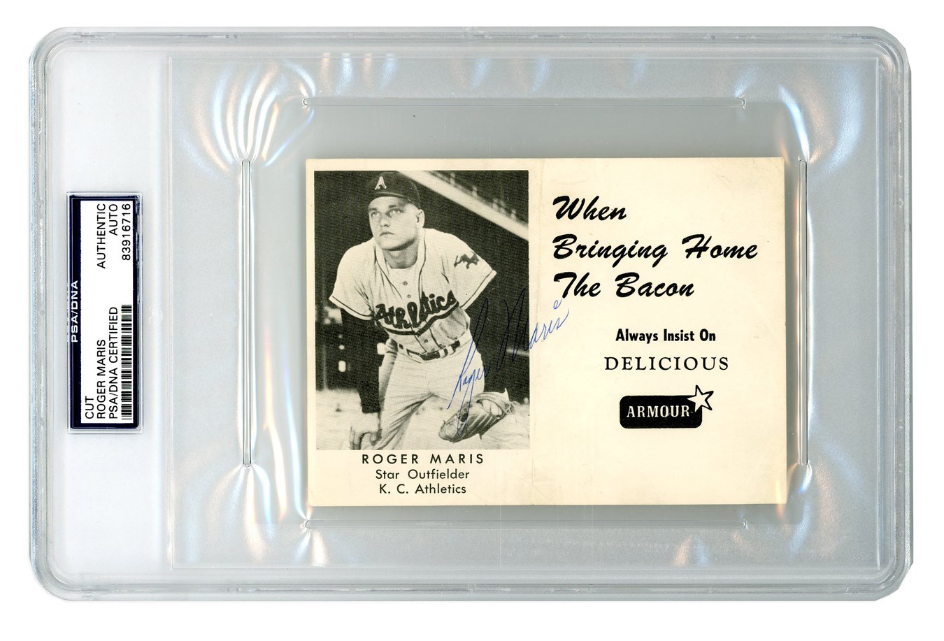 - Autographed 1959 Roger Maris Armour Meats Rare Promotional Baseball Card (PSA)