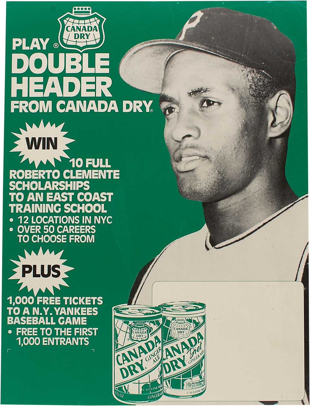 - Exceptional 1960s Roberto Clemente Canada Dry Cardboard Sign - Limited to NYC Latin Neighborhoods