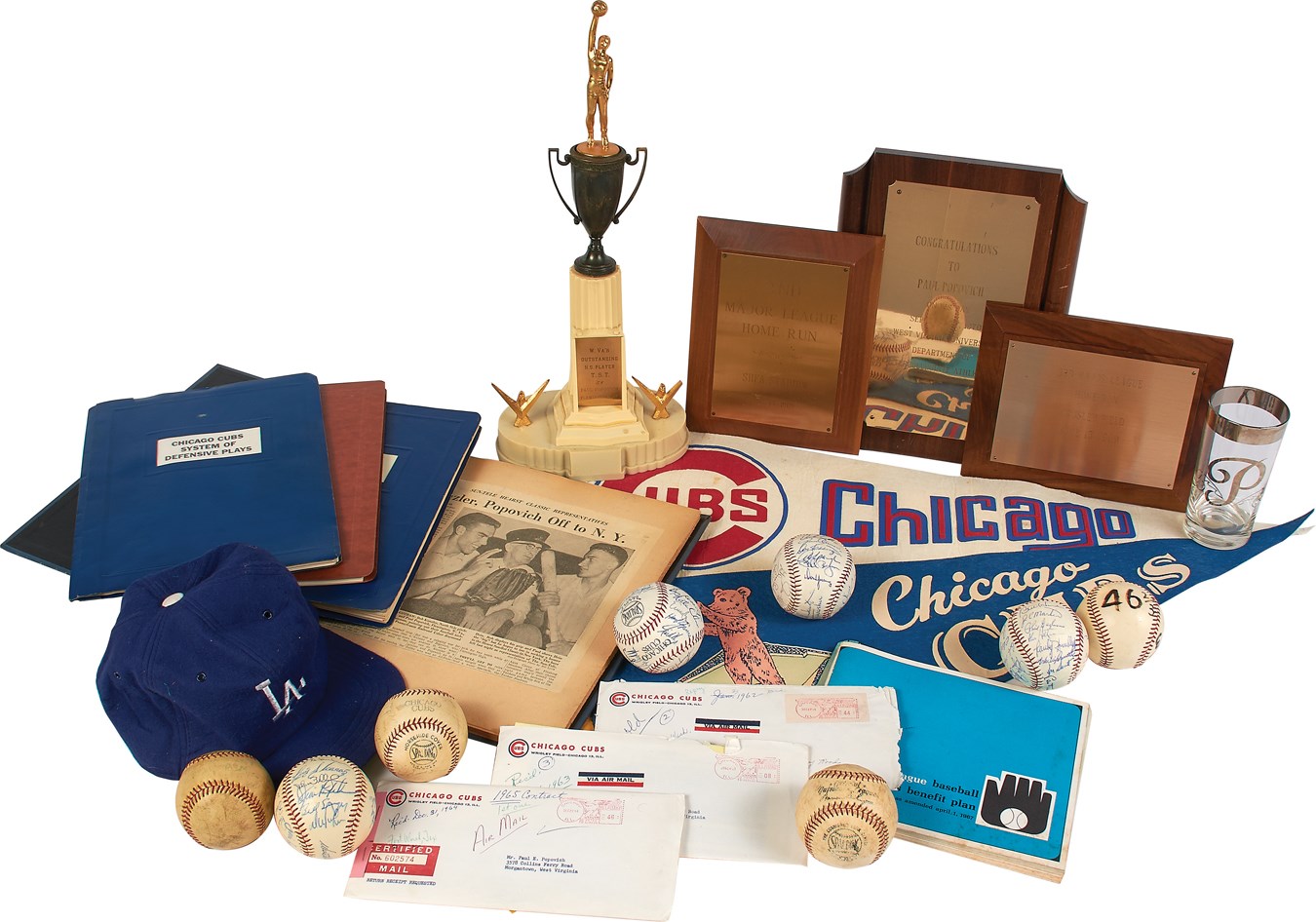 - 1960s Paul Popovich Vintage Chicago Cubs and Dodgers Collection with Game Used Items, Contracts & Team Signed Baseballs (150+)