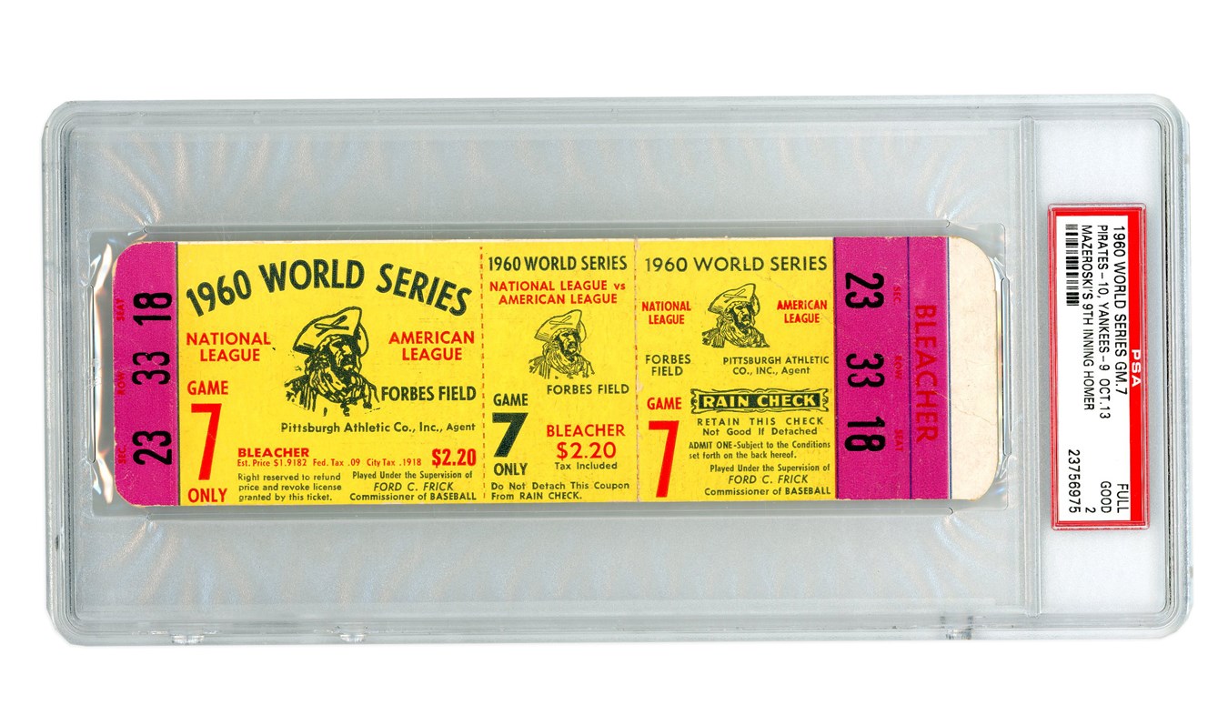 Clemente and Pittsburgh Pirates - 1960 World Series Game 7 Full Ticket