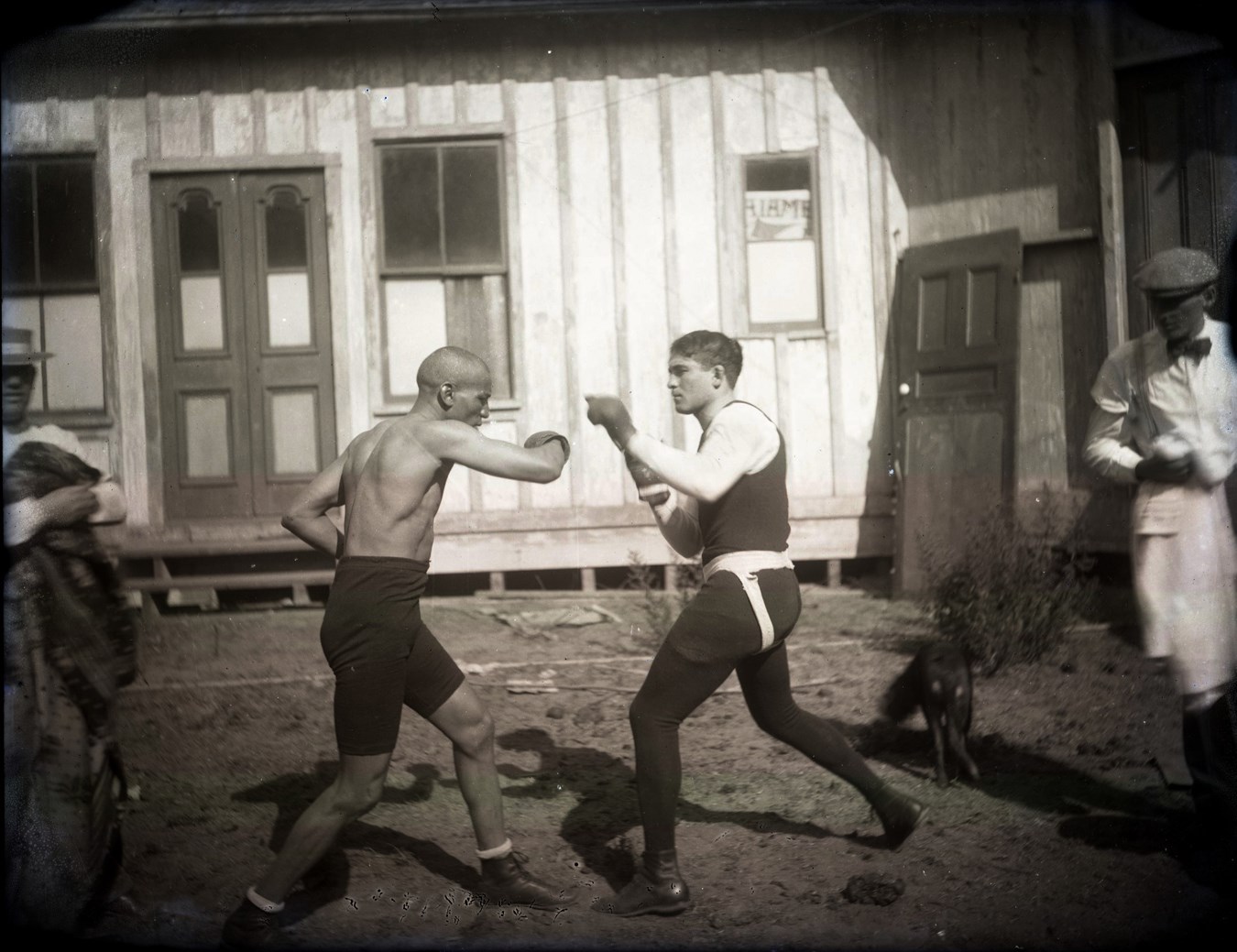 - 1906 Joe Gans Sparring for Historic Meeting w/Battling Nelson Type I Glass Plate Negative by Dana Studio