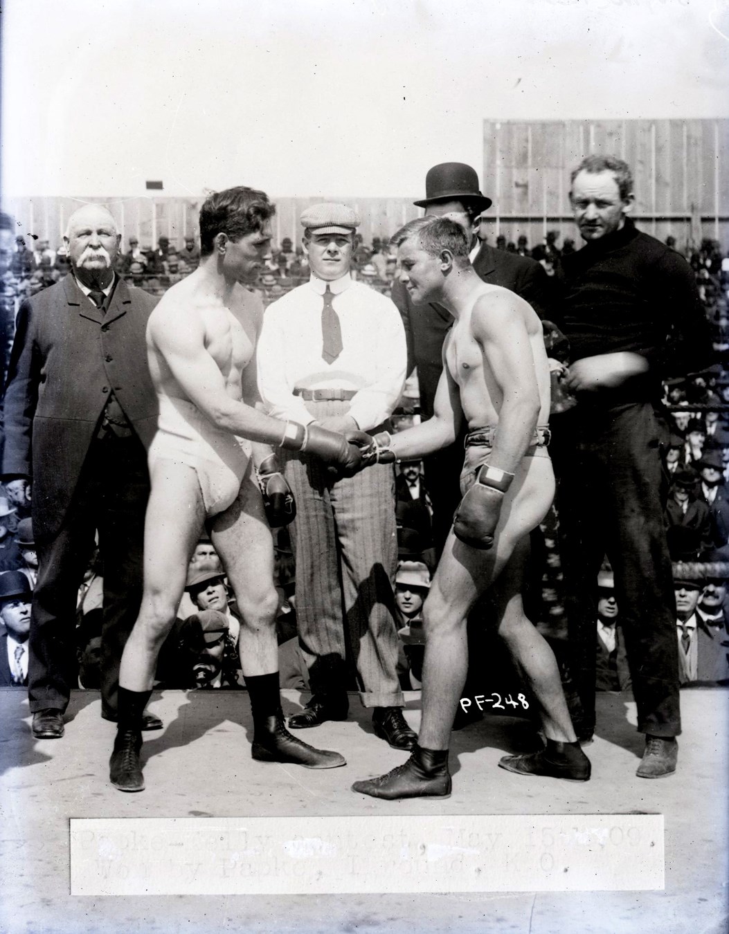 - 1909 Billy Parke vs. Hugo Kelly "Pre-Fight Handshake" Type I Glass Plate Negative by Dana Studio