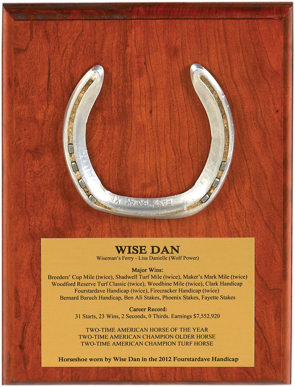 - "Wise Dan" Fourstardave Handicap Race Worn Horseshoe