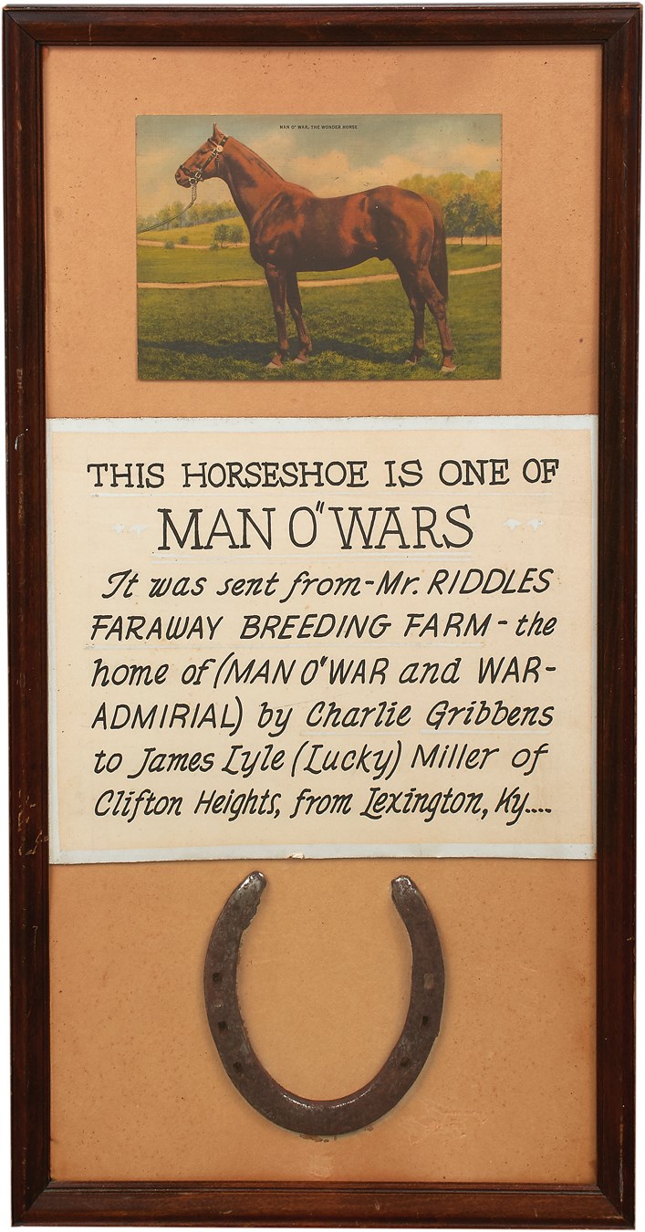 Horse Racing - Man 'O War Horseshoe w/Impeccable Provenance from Samuel Riddles Faraway Breeding Farm - Greatest Race Horse Ever!
