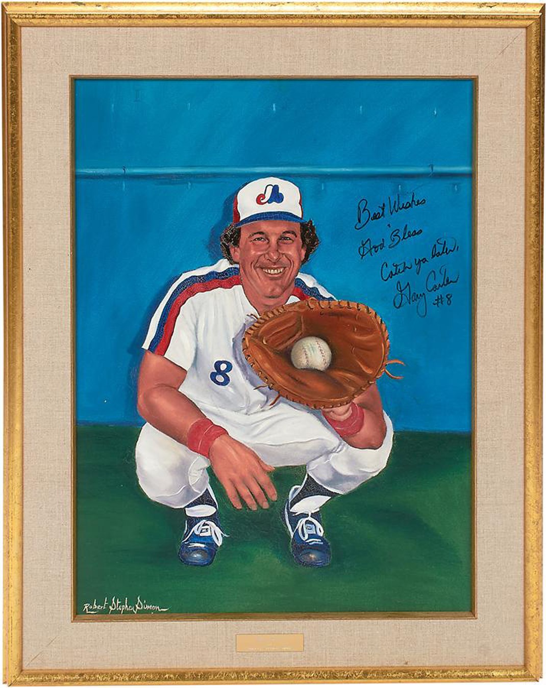 NY Yankees, Giants & Mets - Gary Carter Personally Autographed Painting by Robert Stephen Simon
