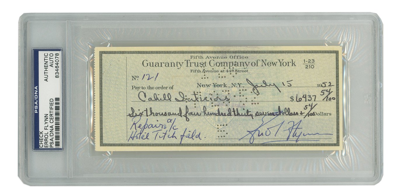 - Errol Flynn Signed and Encapsulated Check (PSA)