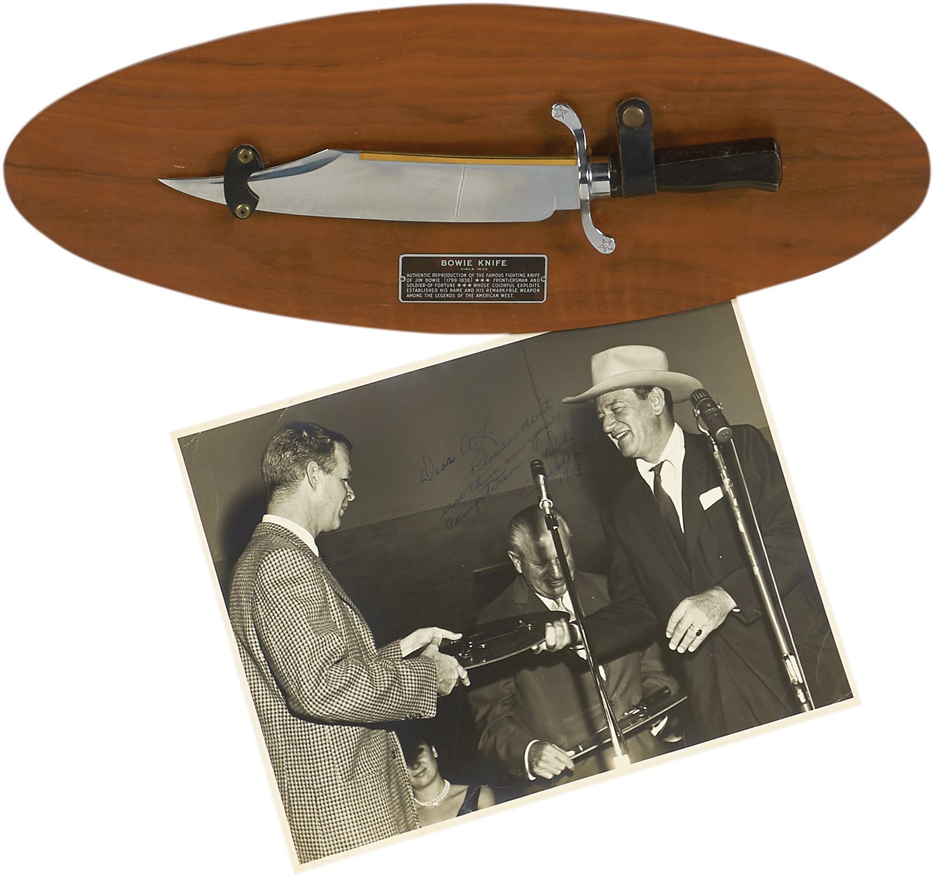 - 1960 "The Alamo" Bowie Knife Presented by John Wayne w/Signed Photo of Ceremony (Photo-Match)